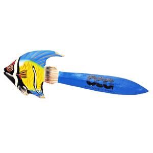 VTG Colorful Figural Tropical Fish Wooden Letter Opener Painted 8" Advertising